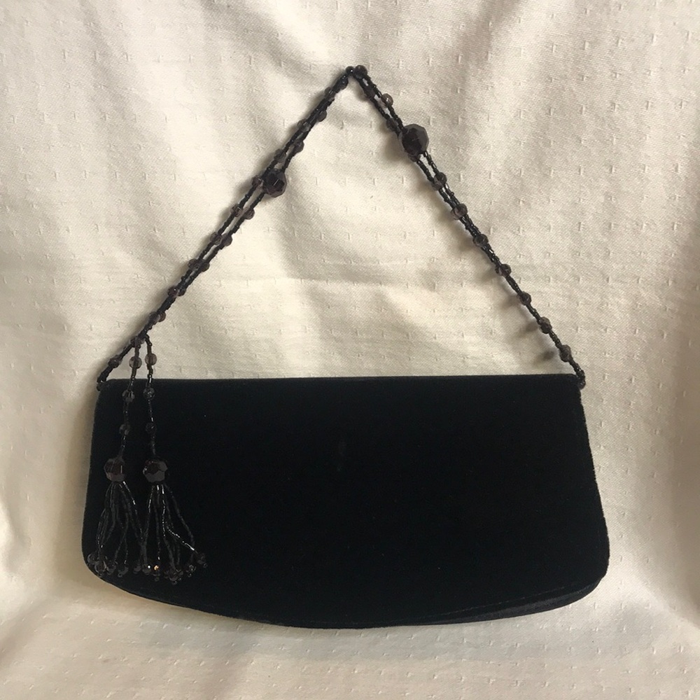 La Regale Black Velvet & Satin Evening Clutch
With Beaded & Twisted Cord Strap